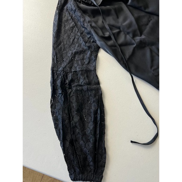 WOMEN'S SEXY ROUND TIE NECK LACE SLEEVES LOOSE BLOUSE COLOR BLACK NWOT Size 2XL - Picture 7 of 10